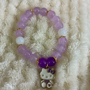 Lil girls purple and White Beaded Bracelet with Charm